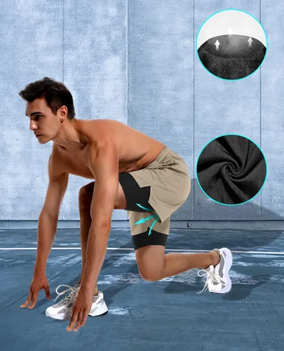 Vista 5 de Milin Naco Pantalones cortos de entrenamiento 2 en 1 para hombre con forro de 7 pulgadas, pantalones cortos de gimnasio para hombres, pantalones
