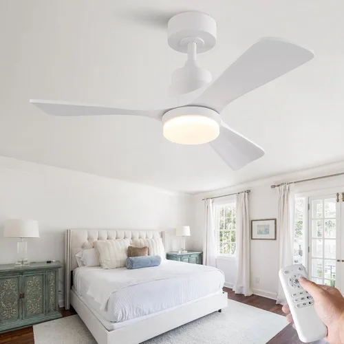 Vista 17 de Ventilador de techo de 42 pulgadas con luz, 3 aspas de madera maciza, control remoto, motor de CC silencioso reversible de 6 velocidades, ventilador