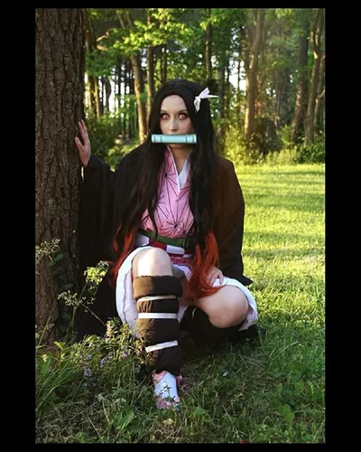 Vista 4 de DAZCOS Anime Nezuko - Disfraz de cosplay de Kamado Nezuko para mujer, con boquilla para Halloween
