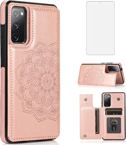 Vista 12 de Asuwish Funda compatible con Samsung Galaxy S20 FE y protector de pantalla de vidrio templado, ranura para tarjetero, función atril, cubierta de Azul