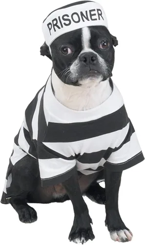 Vista 3 de Disfraz canino de carcelero casual para mascota., XXL, Blanco y Negro
