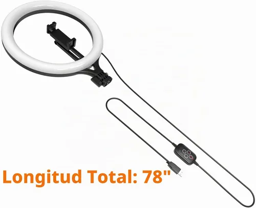 Vista 4 de Piezas de repuesto de luz de anillo de 10 pulgadas, regulables con 2 cabezales de bola universales, puerto USB, 10 W/5 V/2 A