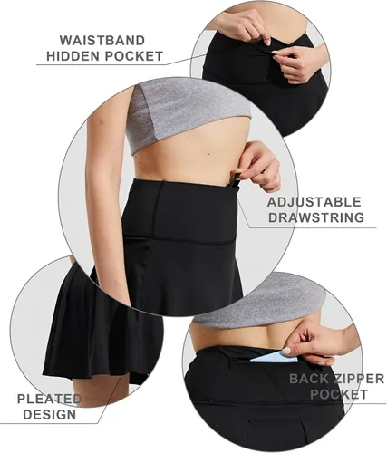 Vista 4 de ZUTY Falda de tenis de cintura alta de 18 pulgadas para mujer, faldas con bolsillos, casual, modesta, larga, para golf, atletismo, correr