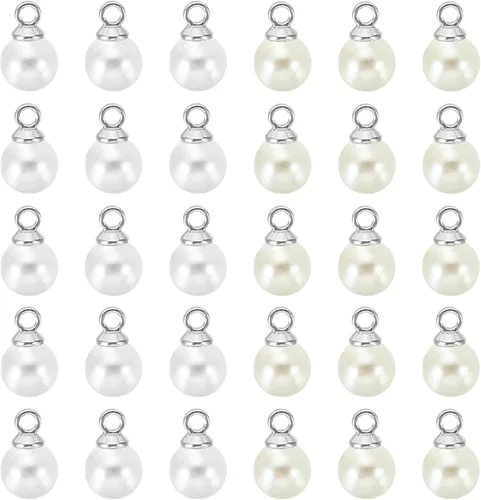 Vista 24 de PATIKIL Abalorio de perlas, 100 cuentas de perlas de imitación de perlas colgantes para bricolaje para hacer joyas, pulseras, aretes, collares Beige