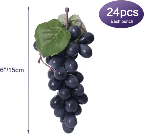 Vista 2 de 5 racimos de uvas falsas de goma, paquetes de uva falsa para el hogar, casa, cocina, fiesta, boda, fotografía, decoración, color negro