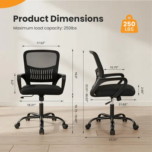 Vista 2 de Sweetcrispy Silla ejecutiva de gestión de oficina en casa, silla ergonómica de malla ajustable giratoria de escritorio para computadora con soporte
