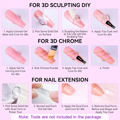 Vista 8 de Makartt Arte de uñas de gel 3D: 4 en 1 constructor de gel sólido transparente para extensión, pegamento de uñas UV para uñas acrílicas, diamantes