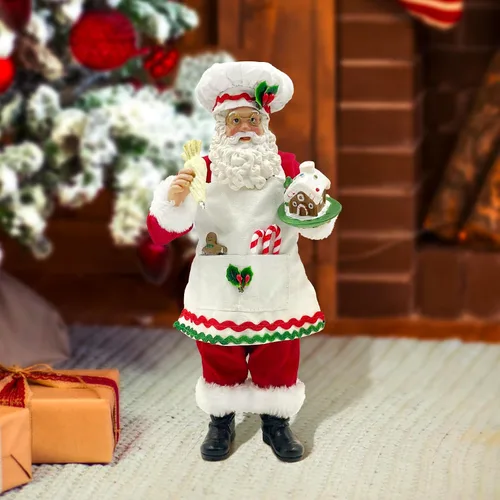 Vista 8 de Estatua de Santa Chef de Cocina de 11 Pulgadas con Casa de Jengibre, Figura de Santa de Resina Decoración Navideña Adorno Regalo de Navidad