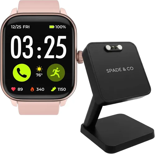 Vista 12 de Spade & Co Paquete de 4 relojes inteligentes de salud con base de carga, monitor de frecuencia cardíaca, sueño y SpO2, podómetro, batería de más