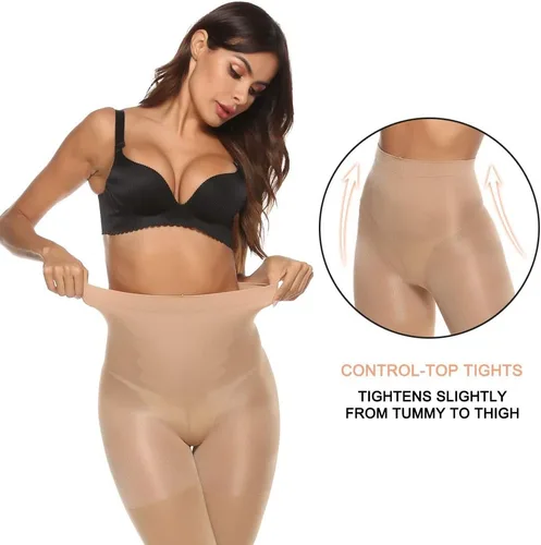 Vista 4 de MANZI 2 pares de medias opacas de cintura alta 70D para mujer
