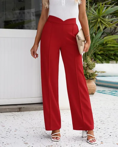 Vista 3 de Vetinee Pantalones de vestir para mujer, estilo casual, de cintura alta, pierna ancha, para trabajo, oficina, pantalones elásticos