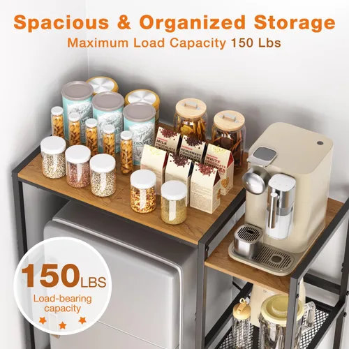 Vista 4 de Mini soporte para refrigerador con estantes de almacenamiento, soporte de metal resistente para refrigerador de 3 niveles, estante para microondas