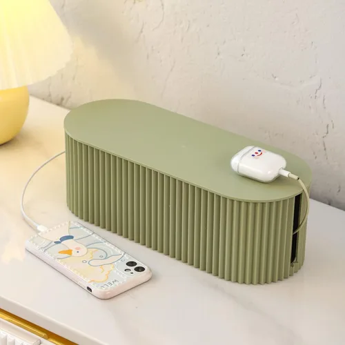 Vista 6 de FABROK Caja de organización de cables, caja organizadora de cables con 10 bridas para cables, almacenamiento de regleta de alimentación para ocultar