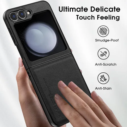 Vista 3 de X-level Funda para Samsung Galaxy Z Flip 6, delgada funda delgada de piel sintética para teléfono, TPU suave, a prueba de golpes, protección Negro
