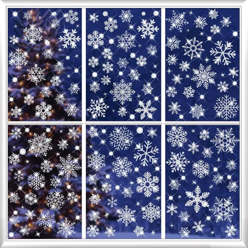 Vista 3 de 207 adhesivos para ventana de copo de nieve con purpurina, adhesivos de Navidad para ventanas de vidrio, adhesivos de Navidad estáticos