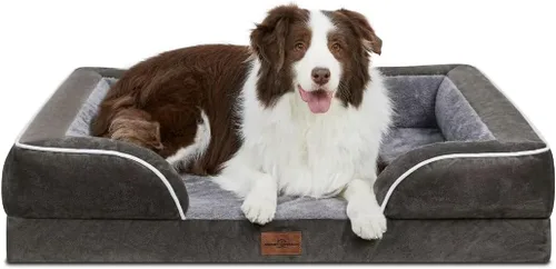 Vista 202 de Comfort Expression - Cama ortopédica para perros medianos, 28 x 19 pulgadas, cama impermeable y de apoyo de espuma con cojines removibles, sofá