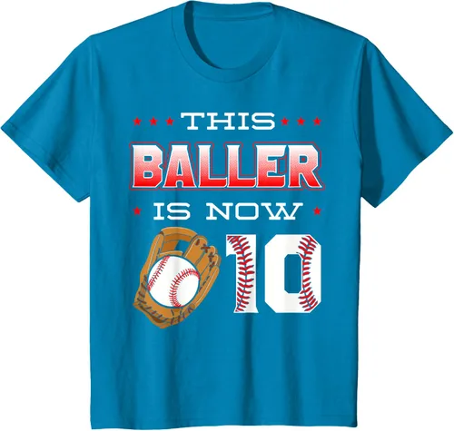 Vista 55 de This Baller Is Now 10 - Camiseta de béisbol para fiesta temática de cumpleaños número 10, Negro