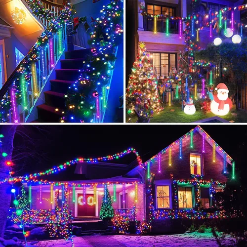 Vista 6 de Decoración de Navidad al aire libre, 32 tubos de luces de lluvia de meteoritos para exteriores e interiores, luces en cascada de carámbano de nieve