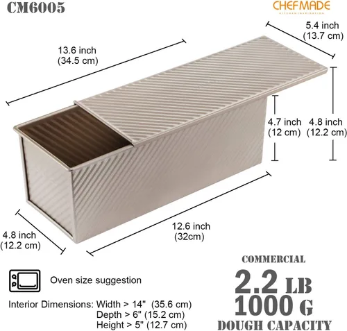 Vista 2 de CHEFMADE Caja tostadora con tapa, a rayas o estructura lisa, antiadherente, Teflon, para hornear
