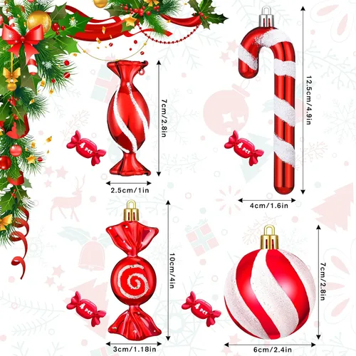 Vista 2 de Aoriher 24 piezas de adornos de bastón de caramelo de Navidad, rojo y blanco, de plástico, bastón de caramelo de menta, decoraciones de Navidad