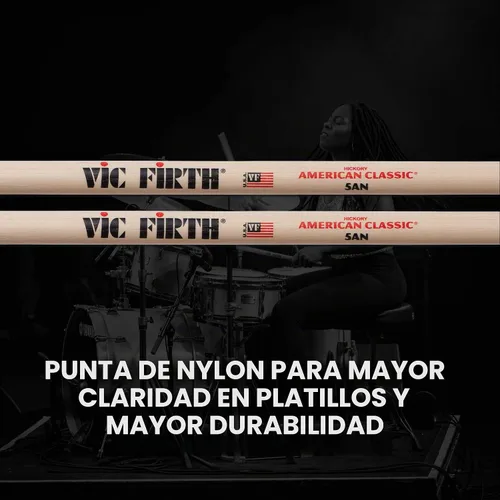 Vista 8 de Baquetas con punta de nailon Vic Firth American Classic 5AN