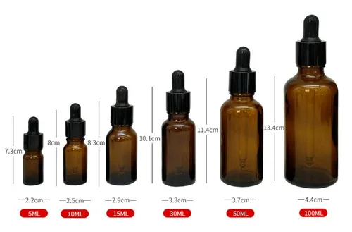 Vista 4 de ausuky - 2 botellas de vidrio ámbar marrón con gotero de goma, pipeta E jugo barba aceite 0.2 fl oz