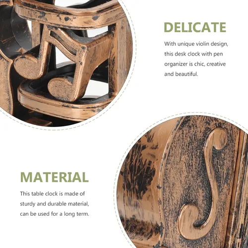 Vista 5 de Garneck Portalápices para violín Decoraciones para Salas De Casa Librería Estante Modelo Violín Figuras Papelería Madera Portalápices Hierro