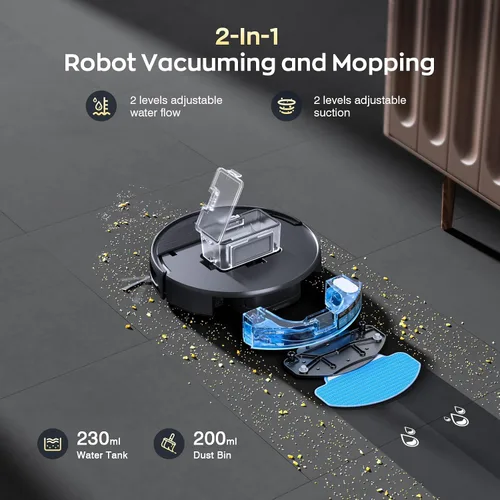 Vista 2 de Robot Vacuum and Mop Combo, 2 in 1 Robot Vacuum Cleaner with WiFi/App, Smart Robotic Vacuums with Strong Suction, Schedule, Self-Charging, Slim