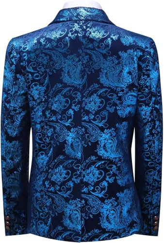 Vista 4 de SWOTGdoby Traje formal Tuexdo dorado Jacquard Slim Fit 2 piezas traje conjunto chaqueta pantalones para boda fiesta de graduación