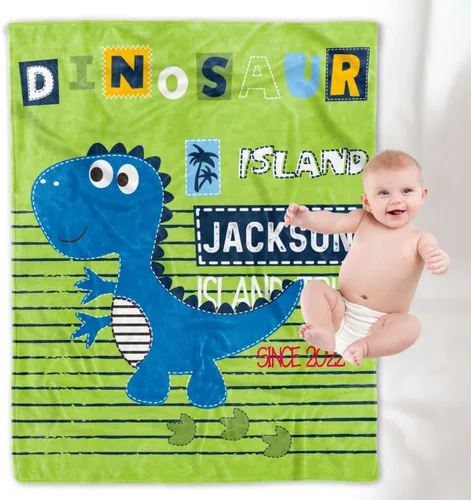 Vista 17 de YESCUSTOM Manta de forro polar de dinosaurio personalizada para niños y niñas, manta de texto personalizada para regalo de cumpleaños y ducha