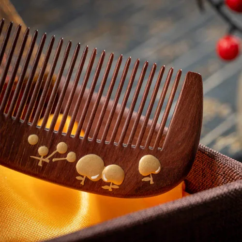 Vista 7 de TAN MUJIANG Peine de madera para el cabello Laca de manzana hecha a mano antiestática 2-11