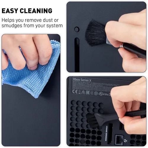 Vista 5 de RHOTALL Cubierta de filtro de polvo para Xbox Series X con filtro de polvo de PVC, tapones antipolvo de silicona para puertos, kit de polvo 13 en 1