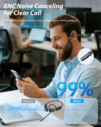 Vista 3 de Auriculares de oreja abierta con micrófono, auriculares Bluetooth a prueba de sudor de 0.99 oz con cancelación de ruido y silencio, 20 horas