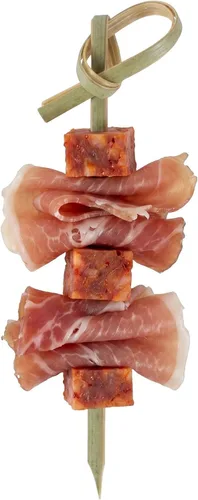 Vista 18 de Púas de aperitivos de 4 pulgadas, 1000 púas de nudo anudado, nudo en bucle, para alimentos o bebidas, brochetas de cóctel de bambú marrón, extremo