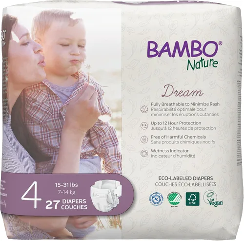Vista 17 de Bambo Nature Pañales hipoalergénicos Dream Baby, pañales sostenibles con etiqueta ecológica de primera calidad, protección mejorada contra fugas