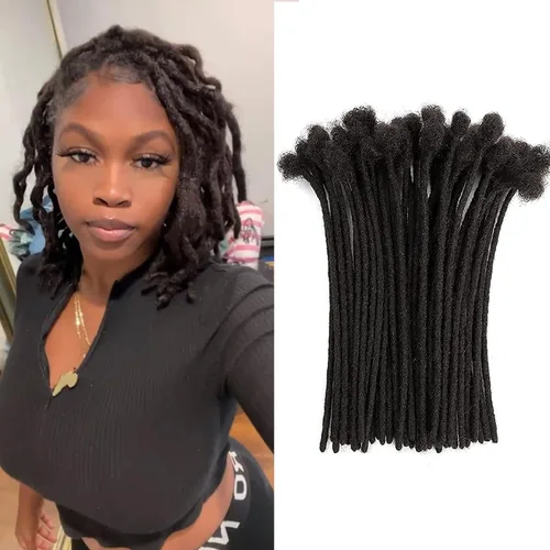 Vista 17 de Extensiones de cabello humano Loc de 0.2 cm de ancho, 4 pulgadas, 30 hebras, negro natural 100% completamente hechas a mano, extensiones