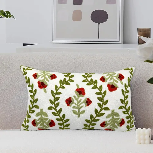 Vista 9 de Alysheer Fundas de almohada decorativas bordadas florales de primavera de 18" x 18", juego de 2, fundas de cojín de algodón con patrón acolchado