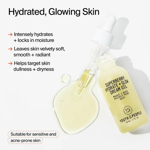 Vista 3 de Youth To The People Superberry Hydrate + Glow Dream - Aceite facial que revive la piel opaca y seca, aumenta la luminosidad, hidratante, fórmula