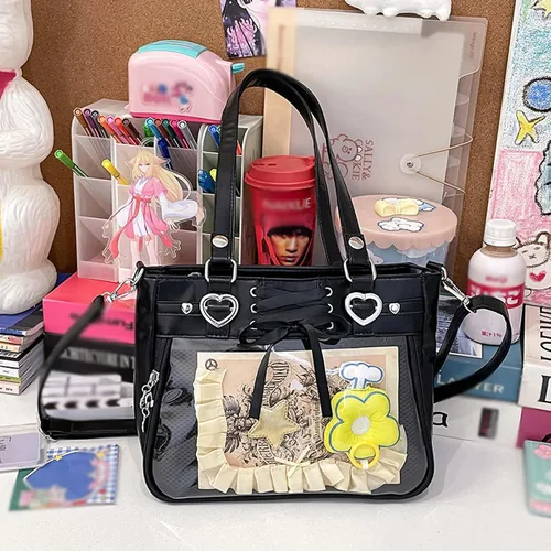 Vista 5 de Bolso versátil de gran capacidad para mujer, bolsa de exhibición de pin de cinta de seda de anime