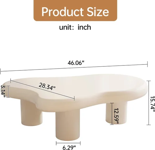 Vista 3 de Guyii Cloud - Mesa de centro moderna blanca para sala de estar, bonita mesa de té irregular para interiores con 3 patas, fácil montaje