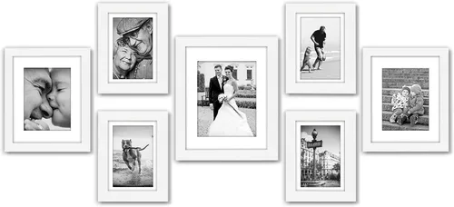 Vista 18 de Americanflat Juego de 10 marcos de fotos con vidrio inastillable, juego de marcos de pared para galería con dos marcos de 8 x 10, cuatro de 5 x 7