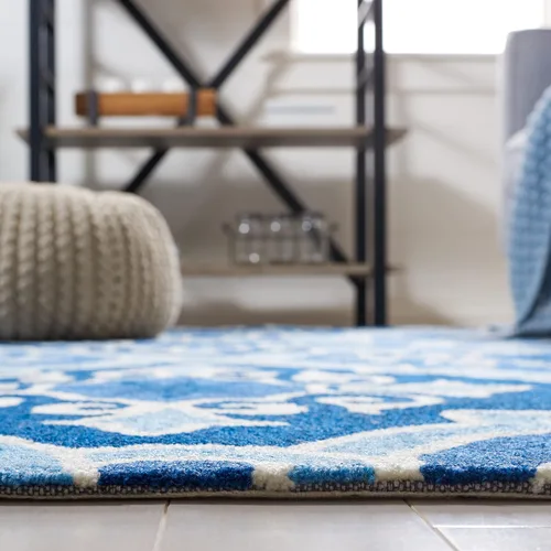 Vista 4 de SAFAVIEH Four Seasons Collection - Alfombra de pasillo, 2 pies 3 pulgadas x 8 pies, azul marino y azul, floral enganchada a mano, no desprende