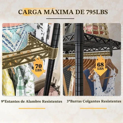 Vista 5 de Raybee Perchero de Ropa de Servicio Pesado Capacidad de Carga 795 LBS Percheros de Ropa Portátiles para Colgar Ropa Perchero Ajustable, 56" An x 16