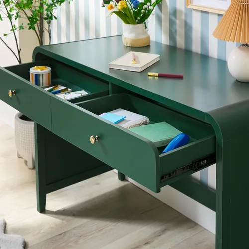 Vista 6 de Walker Edison Zoey - Escritorio moderno con diseño curvo con cajón, 45 pulgadas, color verde