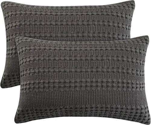 Vista 49 de PHF Fundas de almohada 100% algodón con tejido de gofre de 24 x 24 pulgadas, paquete de 2 fundas cuadradas para decoración elegante del hogar, sin