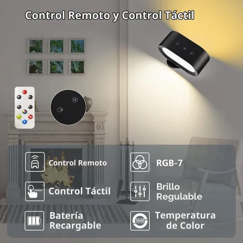 Vista 3 de Kitloo Luces de pared, apliques de pared con pilas, iluminación ambiental RGB, lámpara de pared recargable que cambia de color con 3 temperaturas