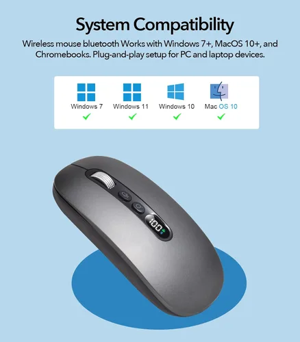Vista 8 de Ratón inalámbrico AI con traductor de voz a texto y más de 200 idiomas, Bluetooth 5.0 inalámbrico silencioso para MacBook/PC/portátil, USB-C