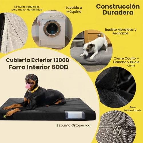 Vista 4 de K9 Ballistics Tough Ripstop Ortho - Cama rectangular para perro, M, cuarzo azul azul Quartz