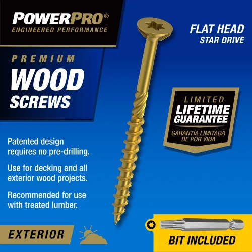 Vista 3 de Power Pro Tornillos de madera para exteriores de alta calidad, tornillos de cubierta multiusos #8 x 1-1/2 pulgadas para proyectos al aire libre