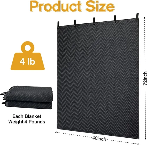 Vista 2 de JZHLLA Manta grande de amortiguación de sonido de 72 x 40 pulgadas, manta con aislamiento acústico absorbente de sonido con ojales